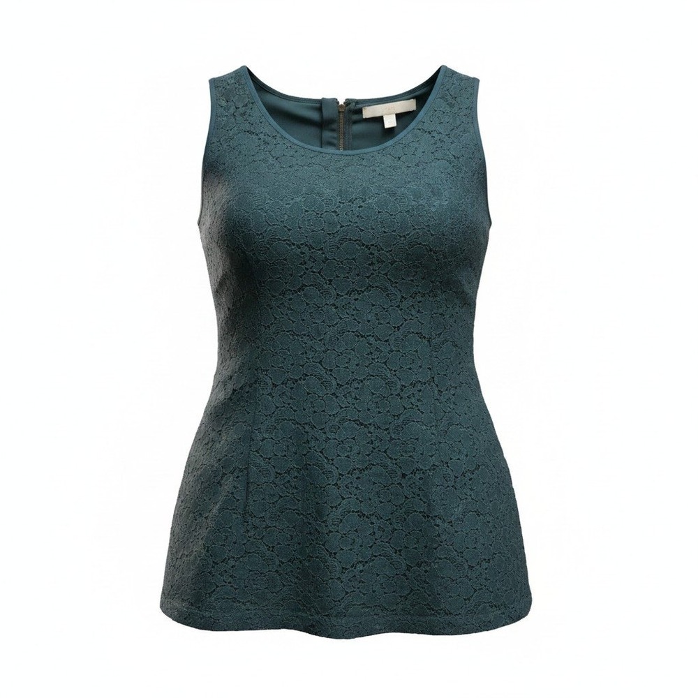 Banana Republic Lace Peplum Top Womens 0 Teal Green Sleeveless Zip Back